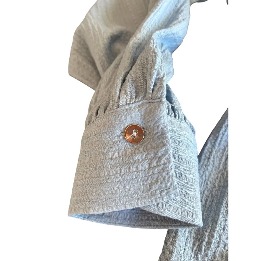 NWT Women’s Large Casual Blue Mini dress lapel collar long sleeves belted - Image 5