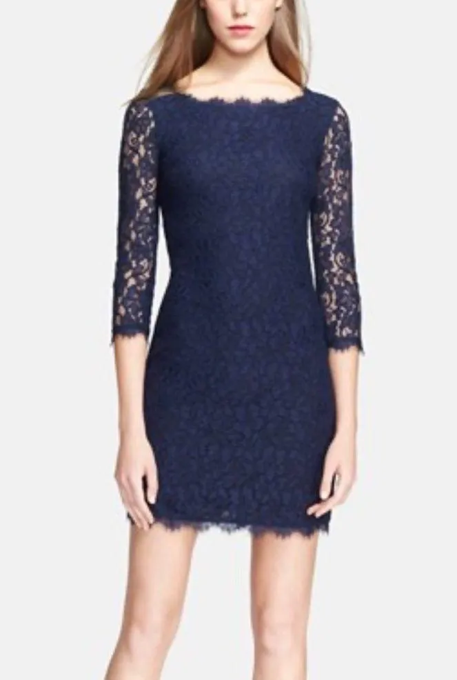Diane Von Furstenberg Zarita Navy Blue Lace Dress Size 4 - Image 2