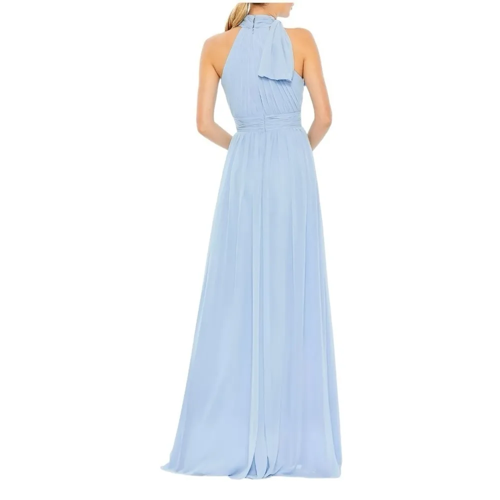 Mac Duggal Ieena Powder Blue Chiffon Mock Neckline Sleeveless Tiered Gown Size 6 - Image 2