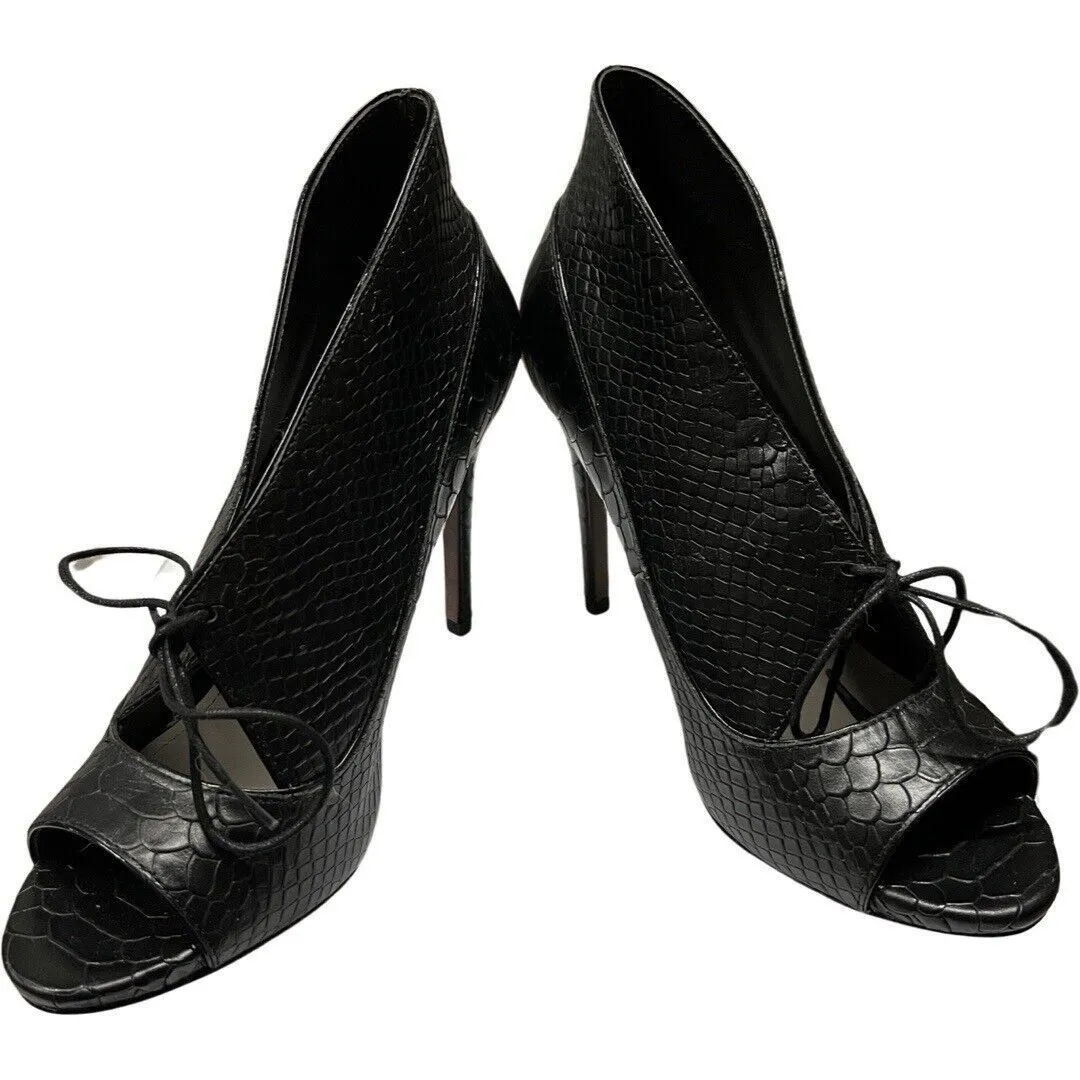 Pour La Victoire Shoes Women Size 8.5 Vika Black Snake Leather Peep Toe Shooties - Image 7
