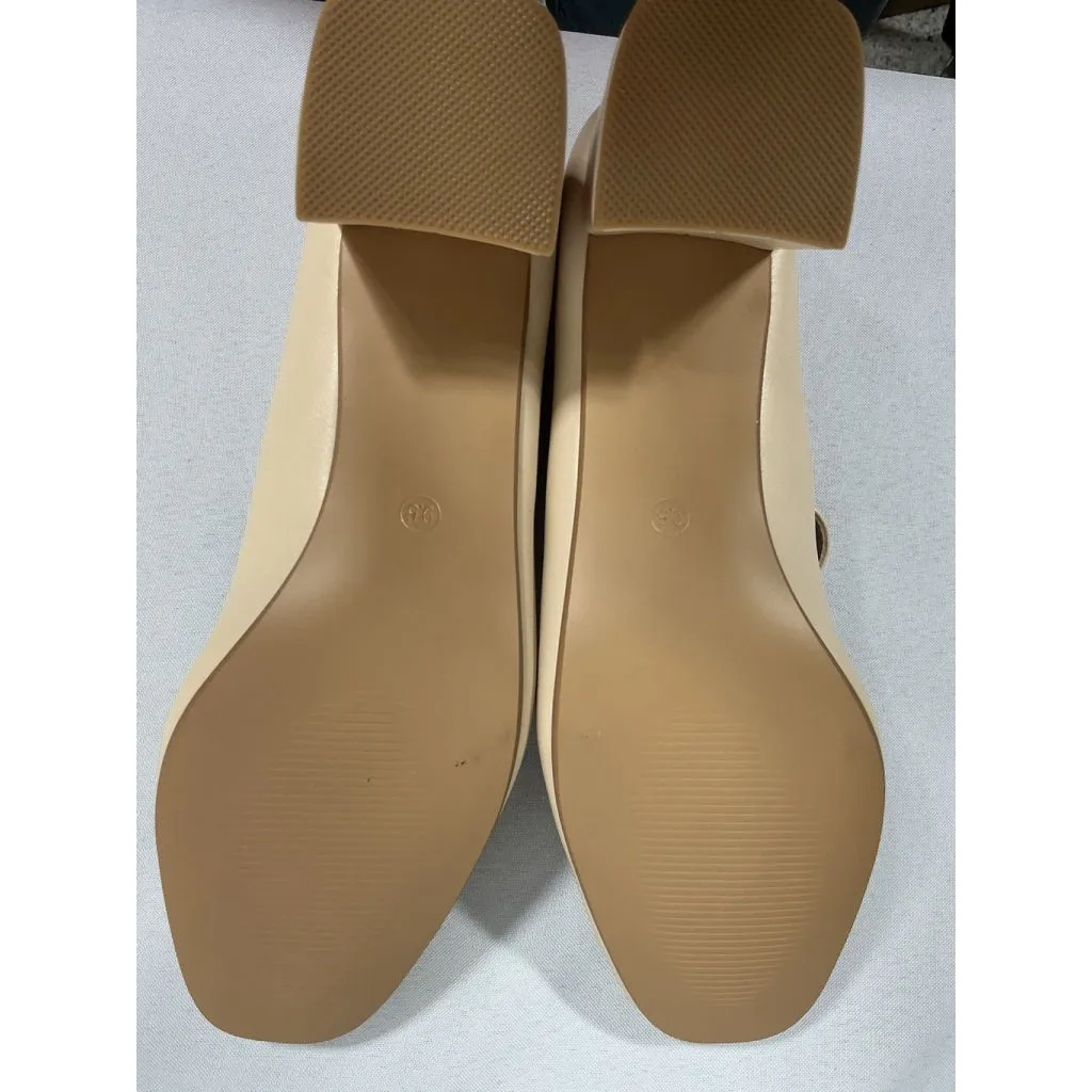 Womans New Inifu Slip On Mary Jane Heels Size 9.5 Nude Block Heel Strappy Tan - Image 8