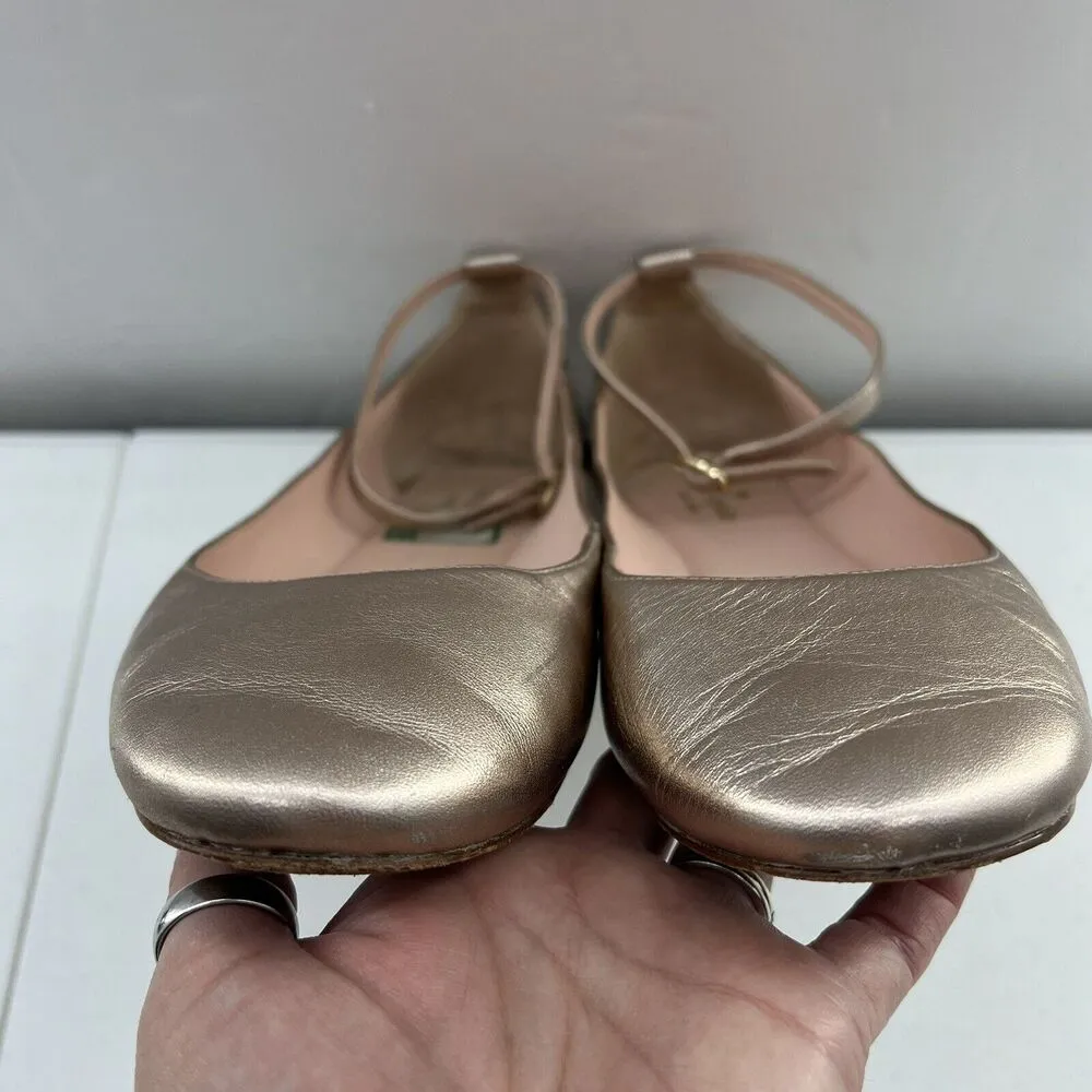 Kate Spade Size 9 Ballet Flats Wagan Ankle Strap Leather in Quartz Metallic Gold - Image 8