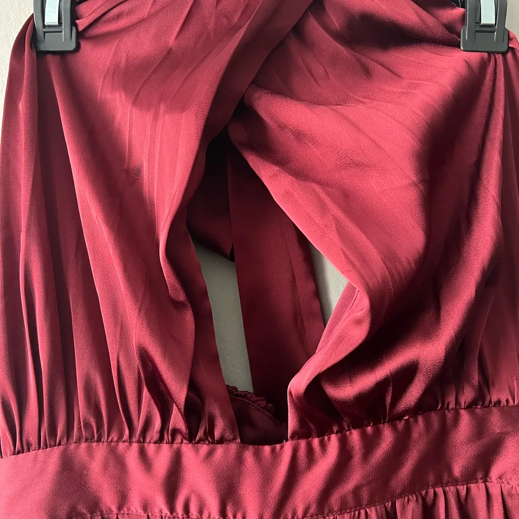 Lulus Burgundy Confident Impression Satin Pleated Halter Jumpsuit Size Large - Image 6