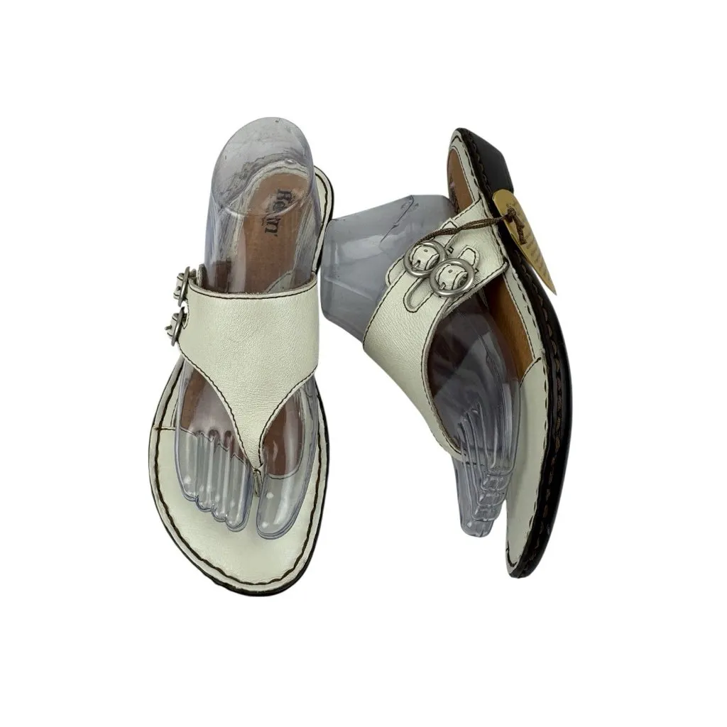 *New Born Dominica Sandals Womens Size 10 Leather Slip On Comfort Travel Resort White - Image 4