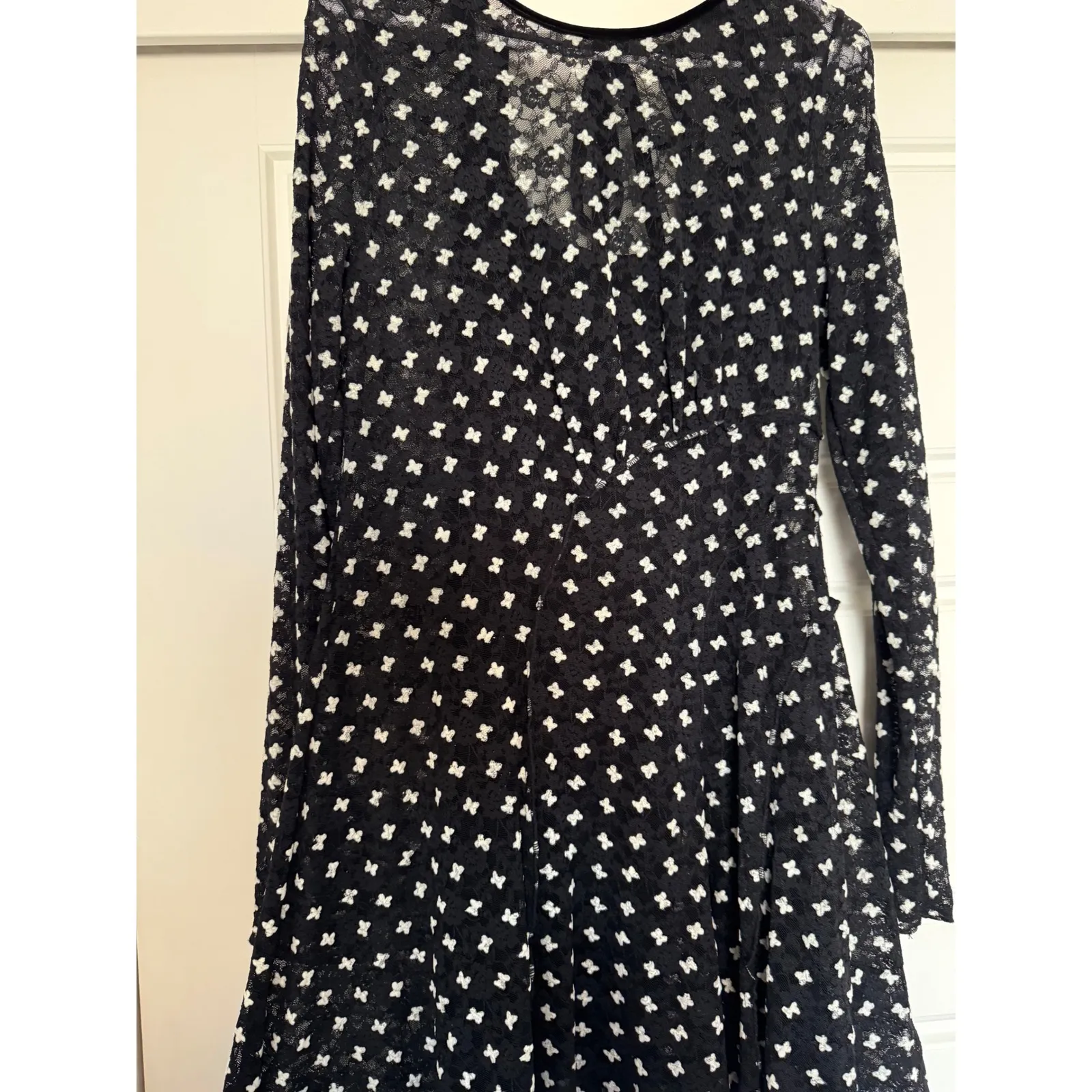 Free People sz L Womens Sheer Delight Open Back Long Sleeve Velvet Print Dress - Image 6