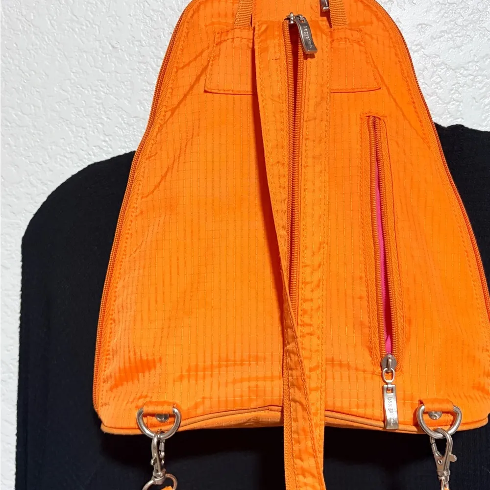 Baggallini Bright Orange Nylon Backpack Travel Convertible Organized Medium Size - Image 4