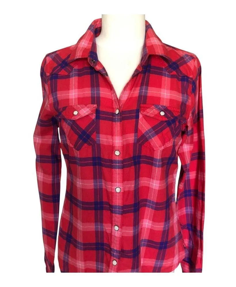 American Eagle Outfitters Plaid Button-Up Long Sleeve Shirt Women's Size Small - Image 2