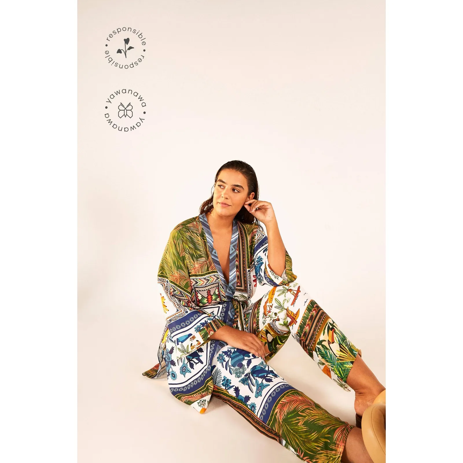 Farm Rio Mixed Scarves Satin Pants Size XS Mix Print Tassel Boho Multicolor - Image 3