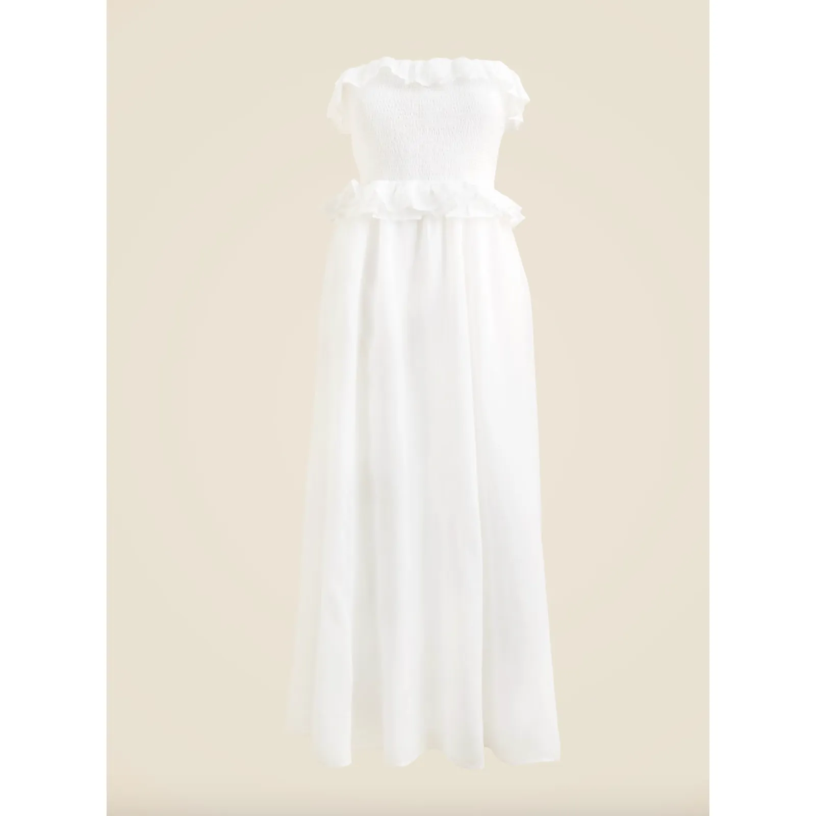J.Crew Ravenna Dress Ramie Ruffle Lightweight Smocked Midi White XS NWT - Image 4