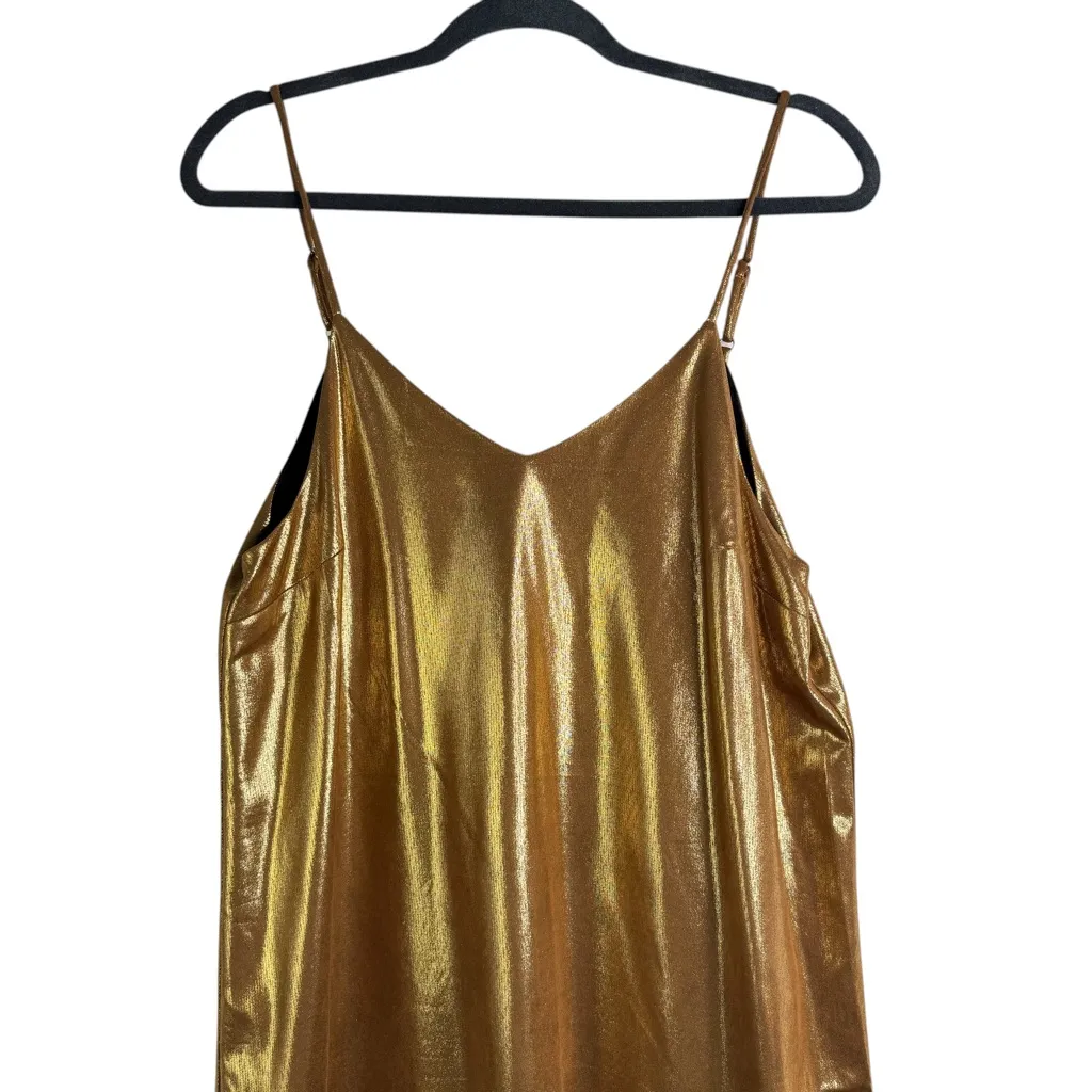 BURU Small Gold Metallic Shimmer Slip Holiday Dress - Image 3