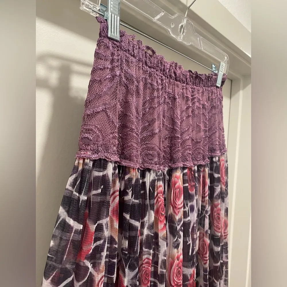 VTG 90s Purple Lace & Floral Roses Mid - Image 8