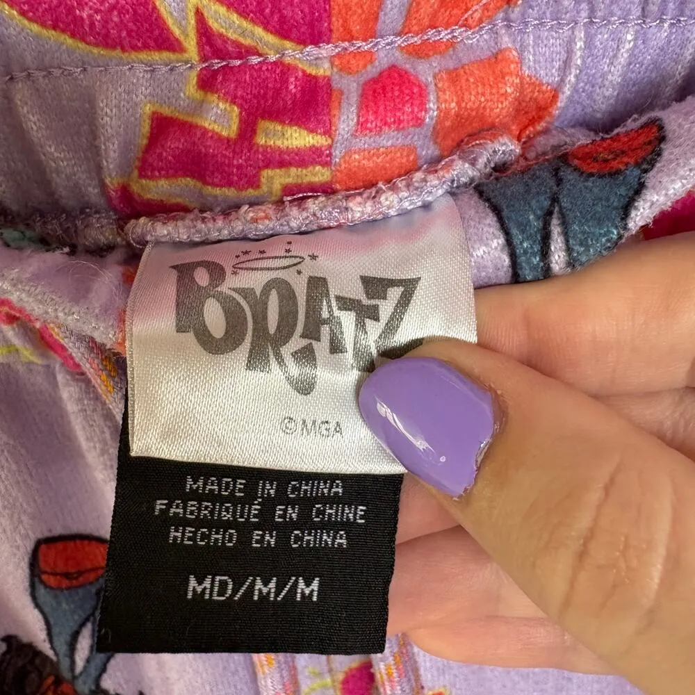 Y2K Bratz Purple Fleece Pajama Pants Sleep Dolls Kidcore Elastic Waist Medium - Image 9