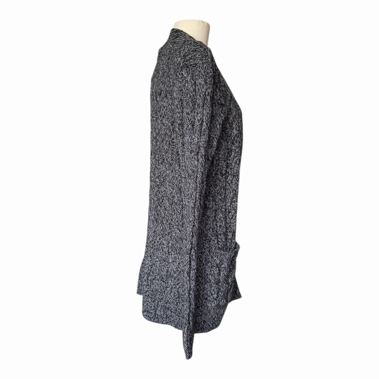 B Flawless XS Open Front Cable Knit Cardigan Gray Black Long Sleeve Sweater - Image 4