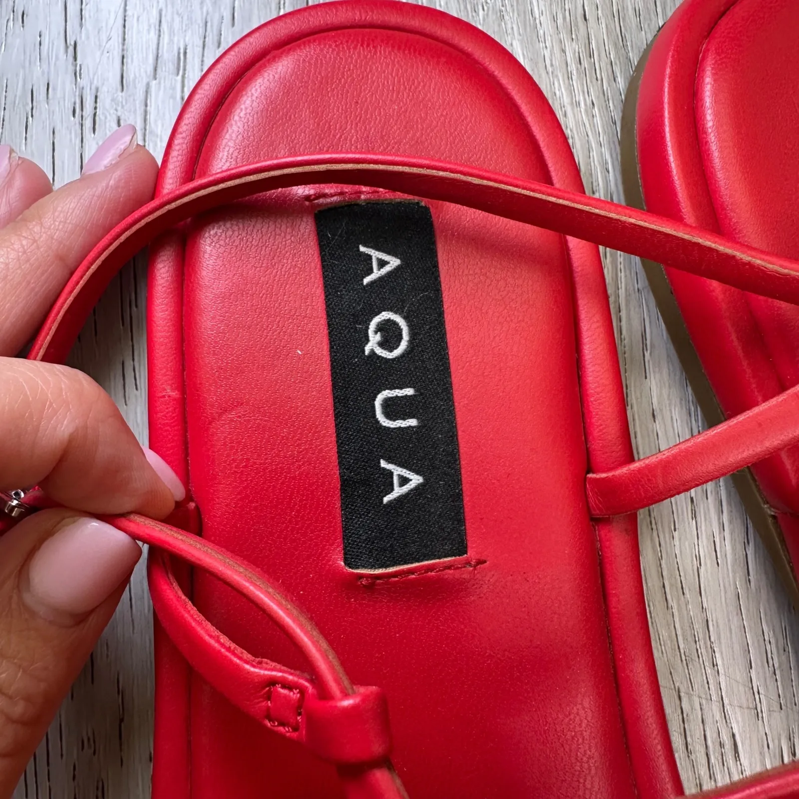 Aqua Vinni slim buckled minimalist ankle‎ strap sandals cherry red flat size 8 - Image 2