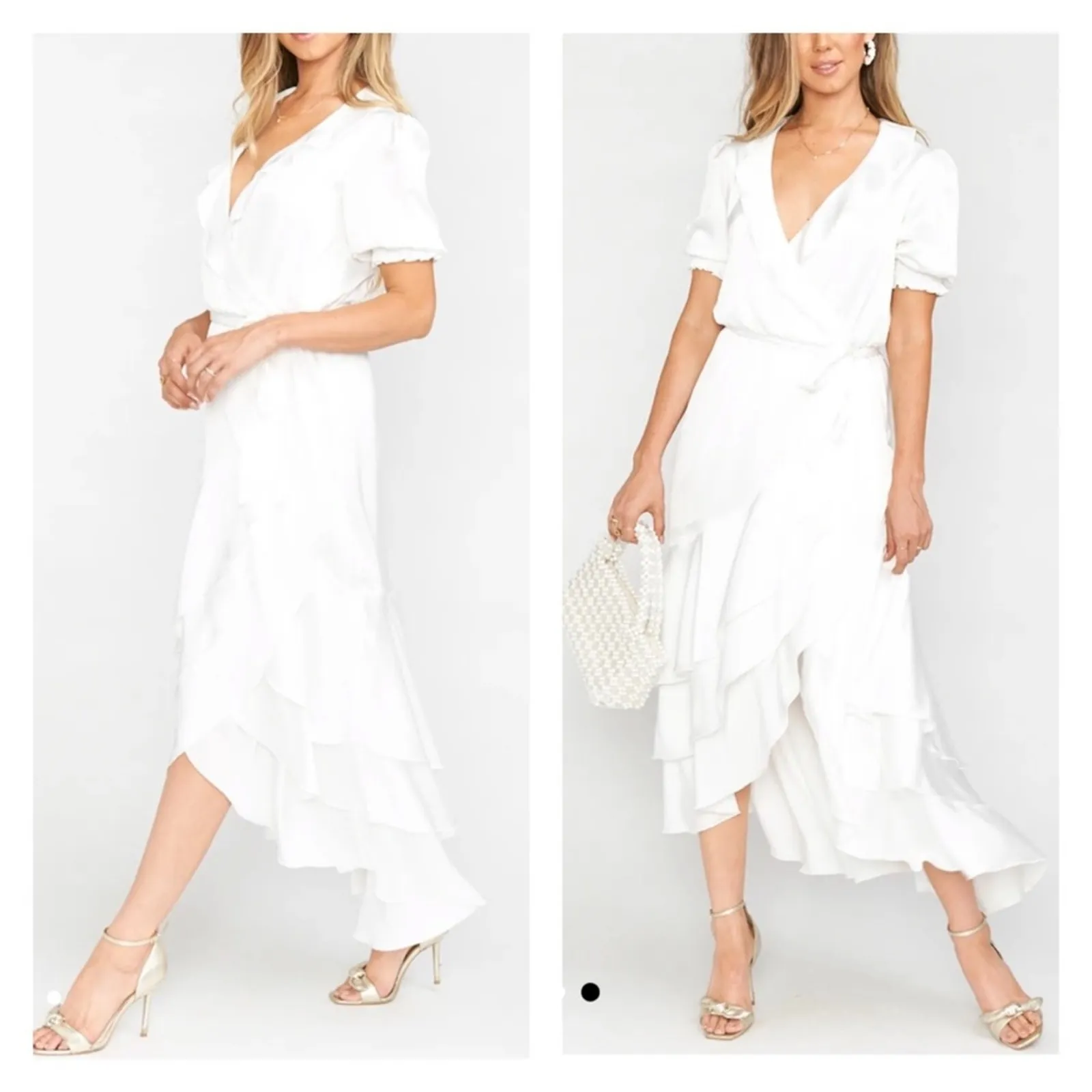 Show Me Your MuMu Weddings Evermore Ruffle Wrap Dress Satin - Image 3