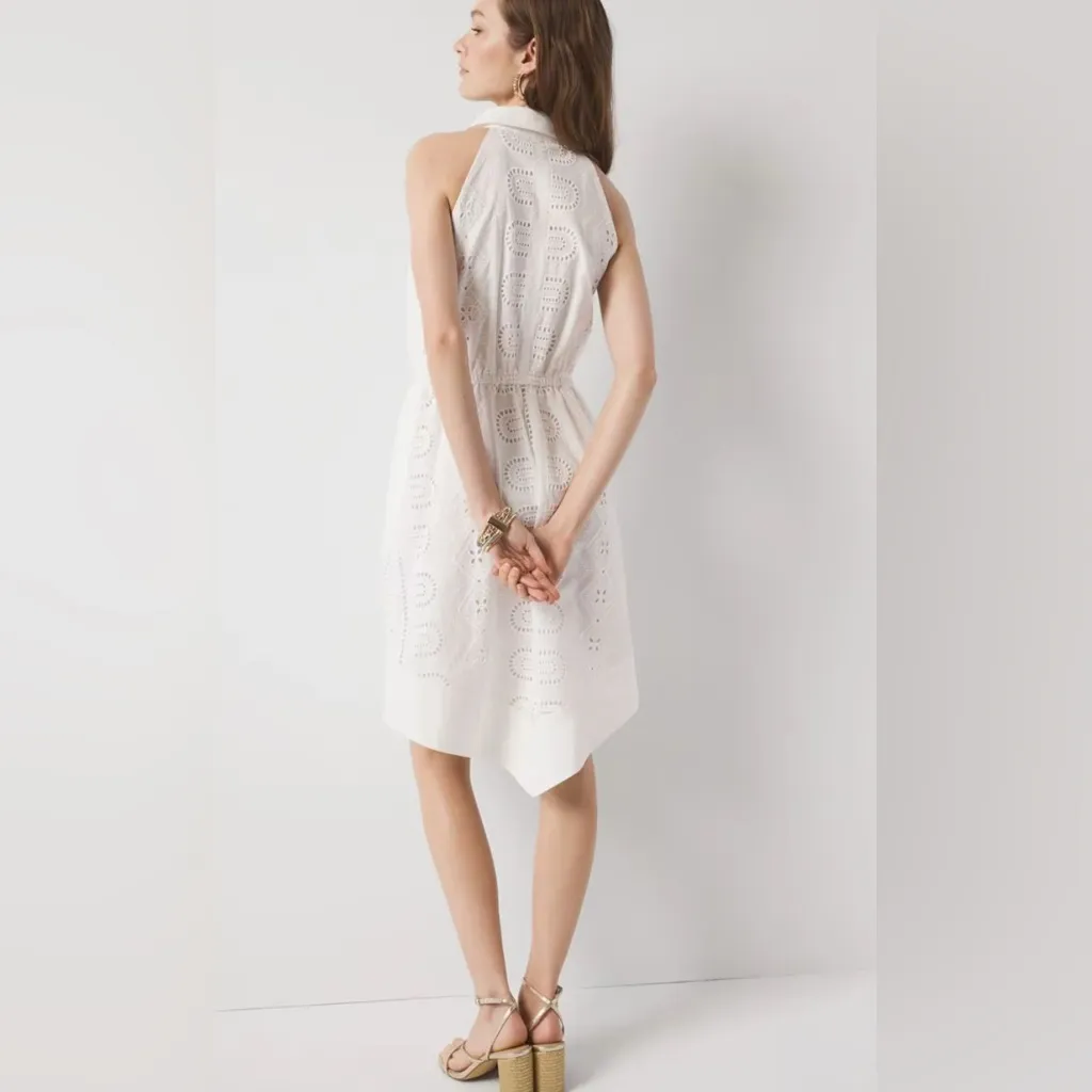 White House Black Market White Eyelet Asymmetrical Dress Size Small Minimalist - Image 3