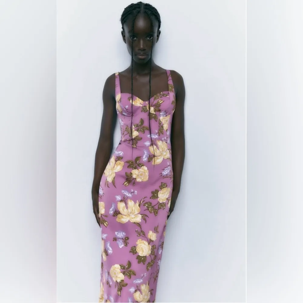 Zara Women Floral Pink Printed Corset Style Dress Underwire Sweetheart Neck Sz M - Image 3