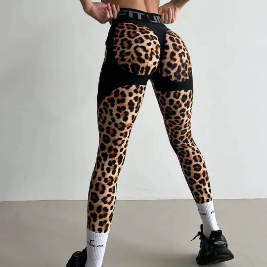 High Waist Animal Print Leggings Leopard Leggings Wide Waistband Push Up Legging Multiple Size XS - Image 5