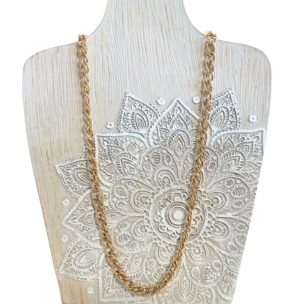 Vintage 90s Monet Signed Gold Tone Rope Chain Necklace Minimalist Retro 24” - Image 2
