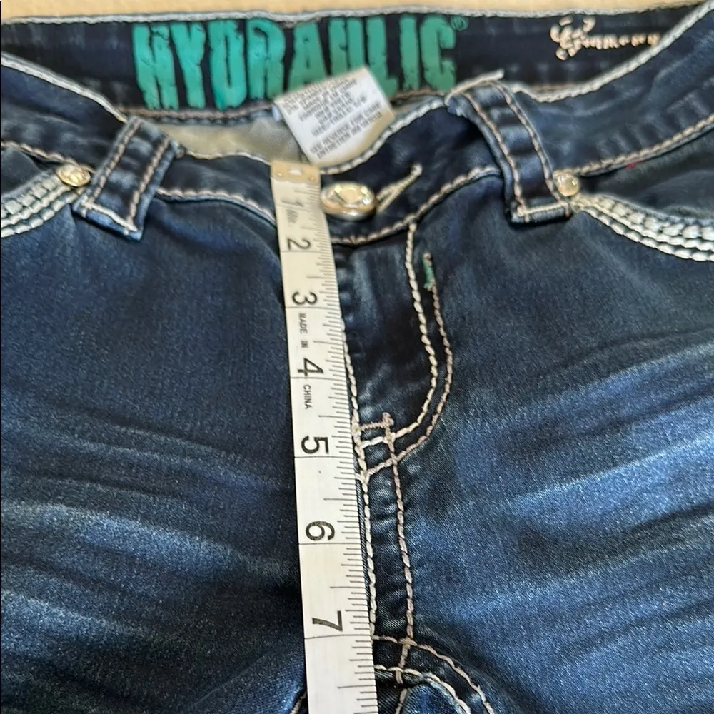 Hydraulic Dark Wash Gramercy Crop Jeans Embroidered Bling Pockets Size 7/8 - Image 7