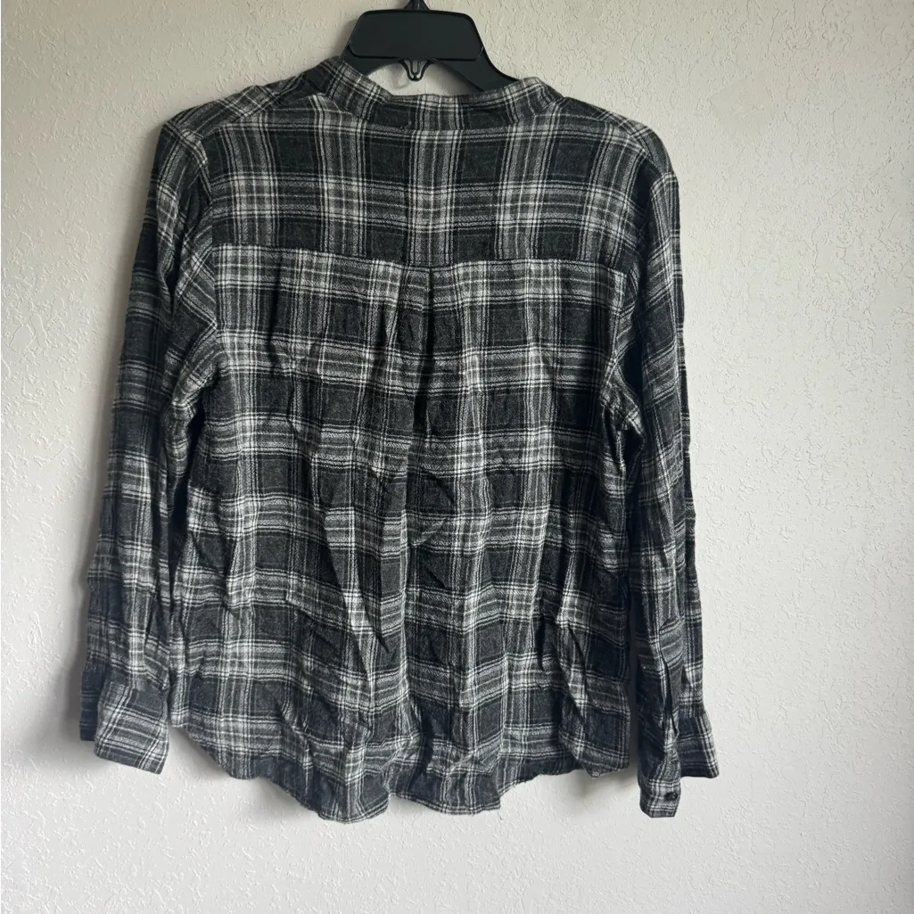 Madewell Gray Plaid Lace Up Deep V-Neck Double Pocket Blouse Womens M Grunge - Image 6