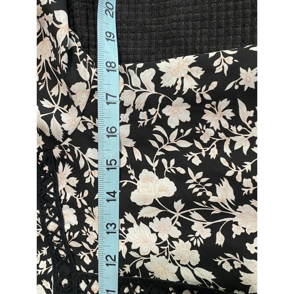 Trixxi Black/White/Pink Floral Chiffon Crochet Dress‎ Long Sleeve Size M Lined - Image 6