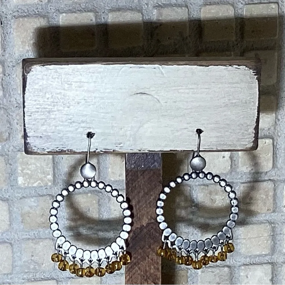 Nickel w/Amber Beads. Pierced Earrings Silver - Image 2