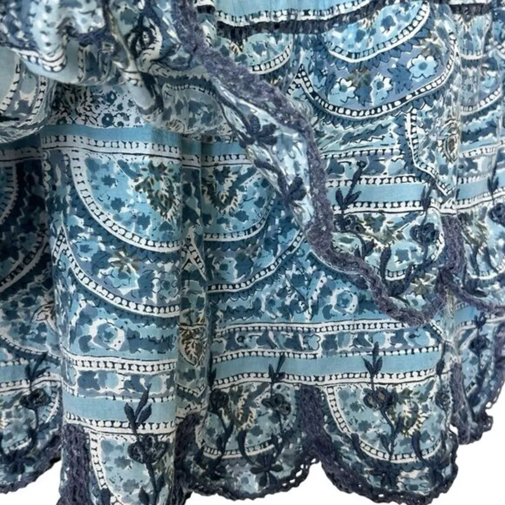 SEA New York Bella Smocked Printed Ruffled‎ Mini Skirt Blue Orchid Size 6 - Image 7