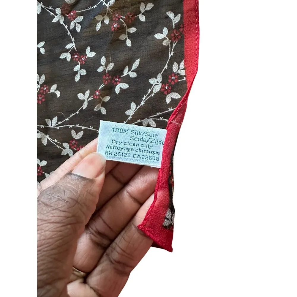 Laura Ashley 100% Silk Floral Print Scarf With Red Trim 22" X 22" - Image 4