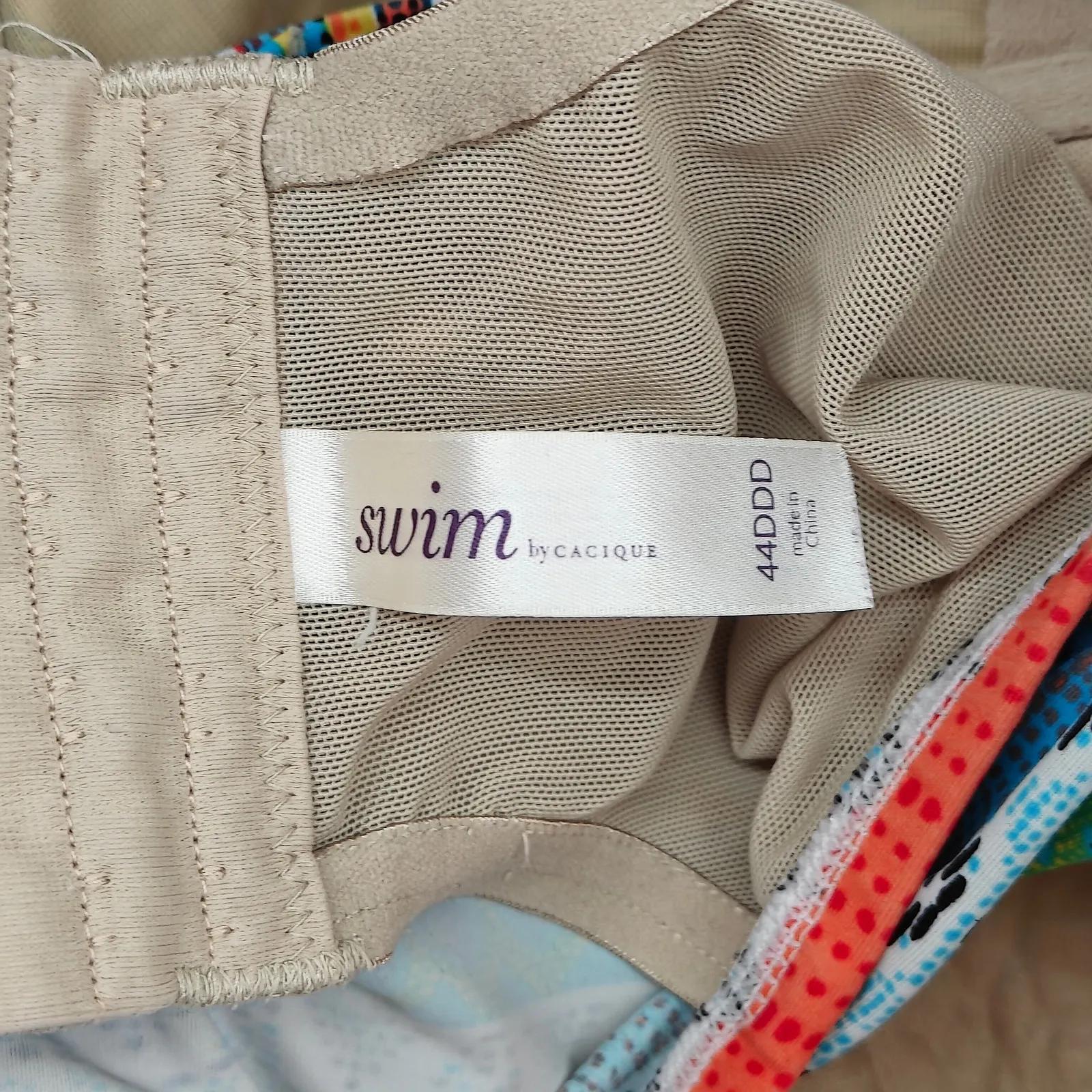 Cacique Swim Bikini Top 44DDD Bandeau Tribal Stripe Red Blue White Colorful - Image 3