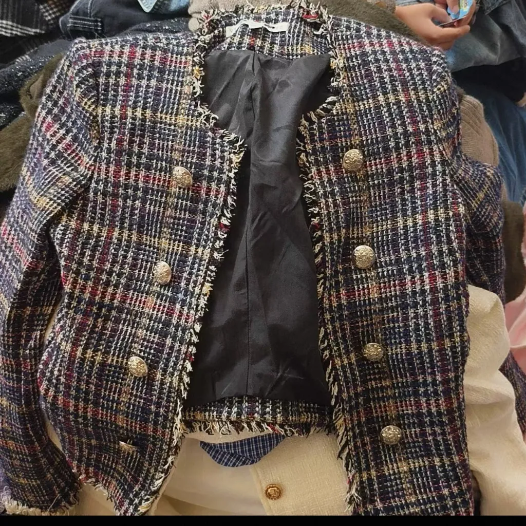 VERONICA BEARD Dickey Jacket JERRY cropped Navy Tan Pink TWEED womens 2 - Image 2