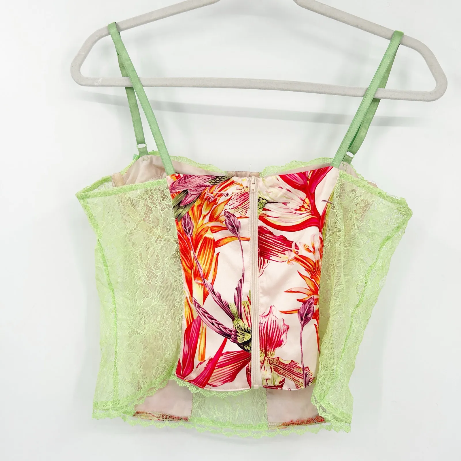 Finesse Women Sultry Coquette Tropical Devi Bird Floral Lace Corset Top‎ Size S Green - Image 6