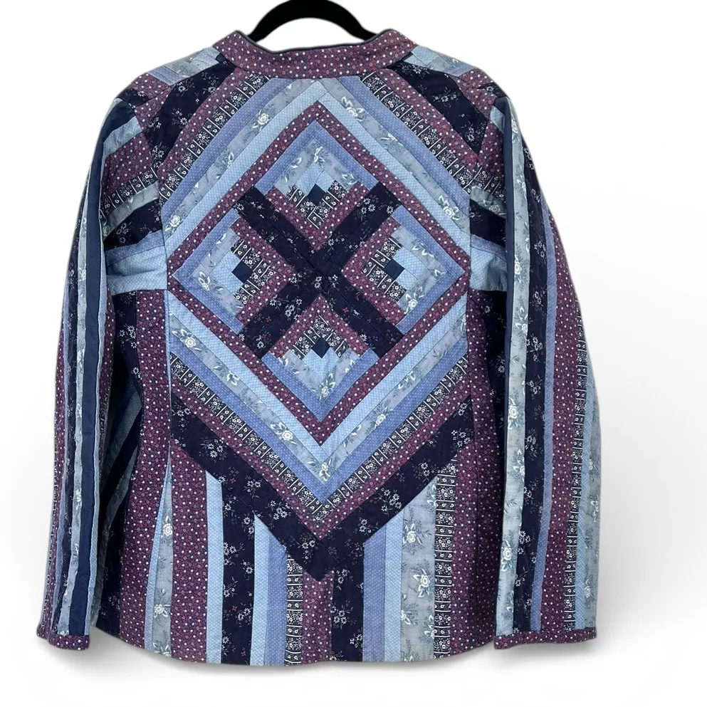 Vintage Grandmacore Cottagecore patchwork quilt Jacket Blazer Log Cabin Prairie Blue Size M - Image 2