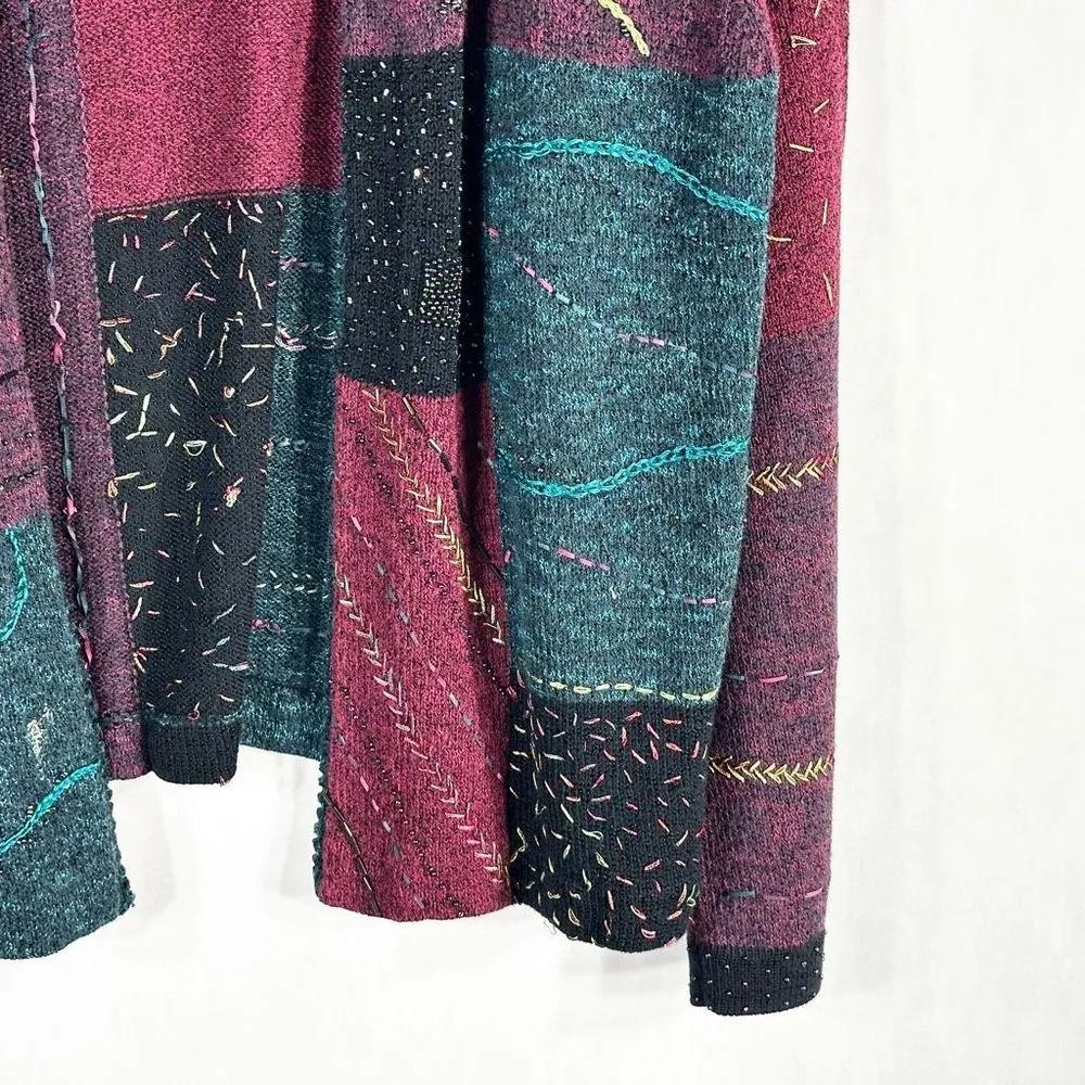 Sigrid Olsen Sport Medium Petite Cardigan Sweater Beaded Metallic Green Red 1321 - Image 11