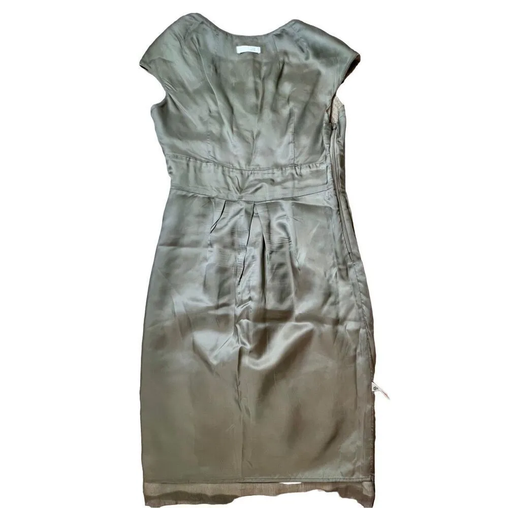 Badgley‎ Mischka Tan Sparkle Metallic Tweed Cap Sleeve Midi Dress sz XS(0-2) - Image 9