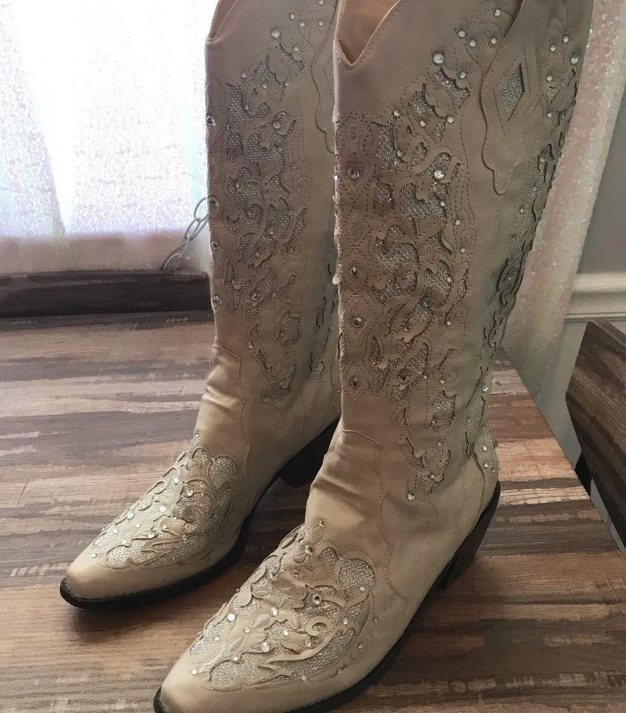 Retro Women's Cowgirl Cowboy Block Heel Mid Wide Calf Western Shoes Size 39 Silver - Image 3