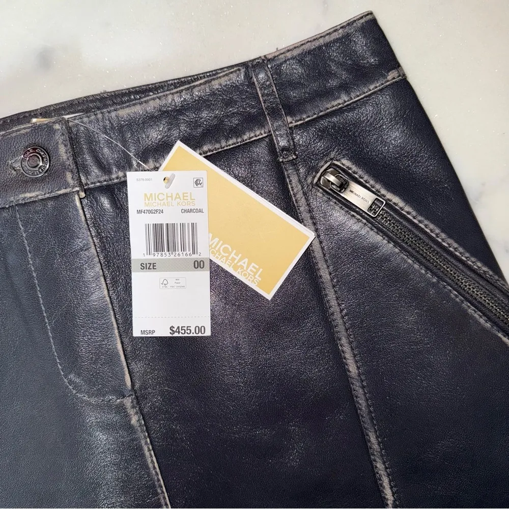 MICHAEL Michael Kors Burnished Charcoal Leather Utility Mini Skirt Gray Size 00 - Image 13