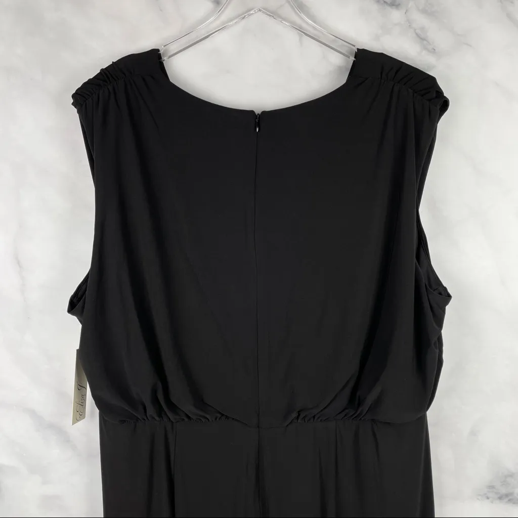 NWT Eliza J Sleeveless Faux Wrap Stretchy Drape Midi Dress Black Plus 22 Formal - Image 8