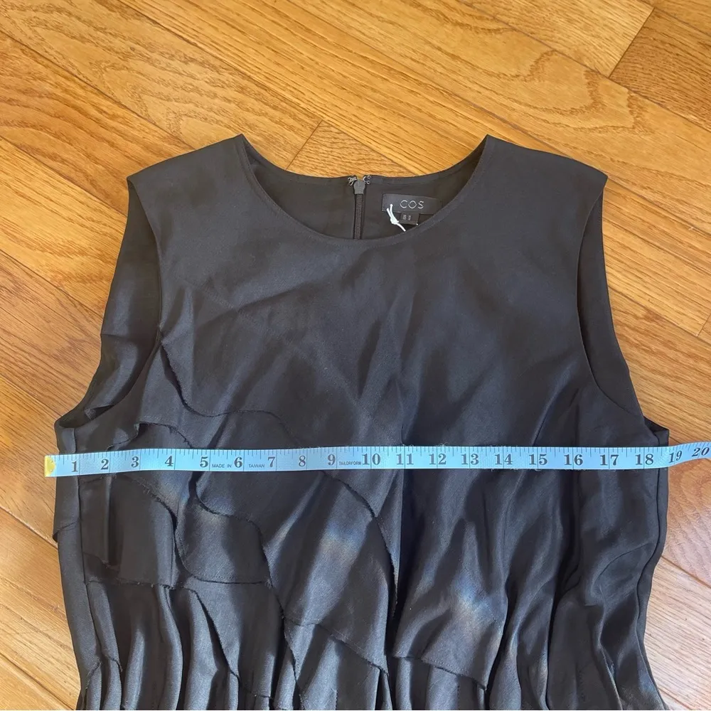 COS Tiered Ruffle linen Blend Sleeveless Pullover A Line Mini Dress Black Sz 12 - Image 11
