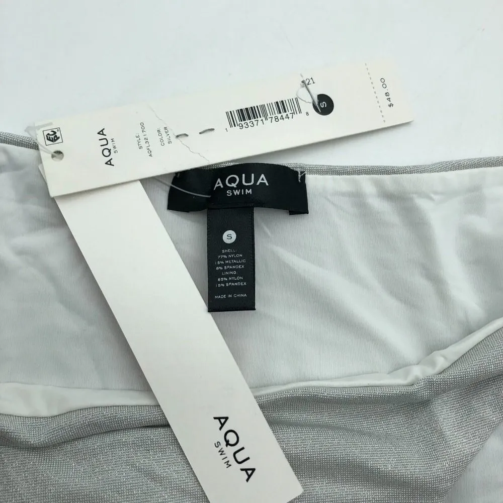 Aqua Swim Bikini Bottom Brief Shimmer Metallic Sparkle Silver S - Image 4