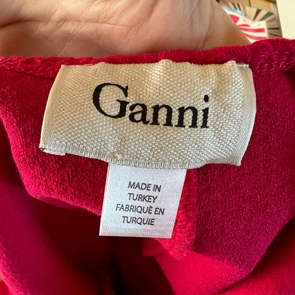 Ganni Peplum Textured Sleeveless Blouse Pink Size XL - Image 7
