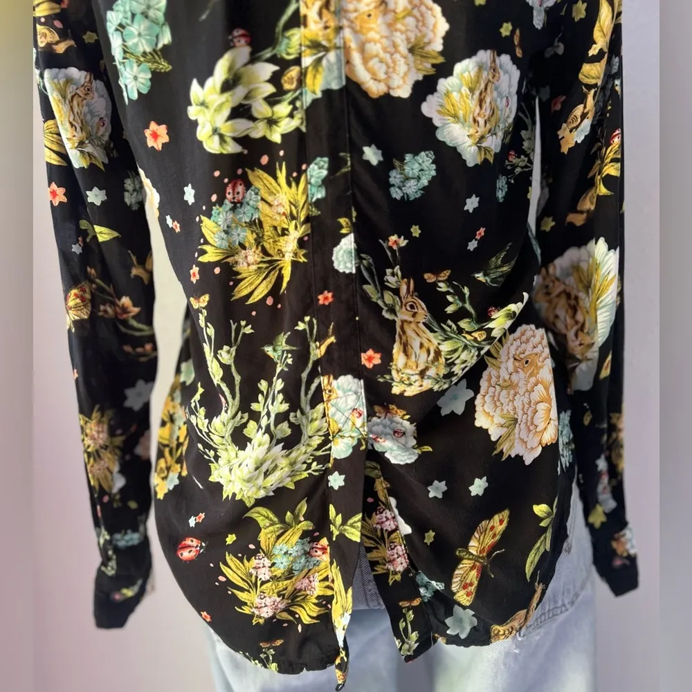 MAEVE By Anthropologie Whimsy Cottagecore Floral Bunny Print Button Down Blouse - Image 7