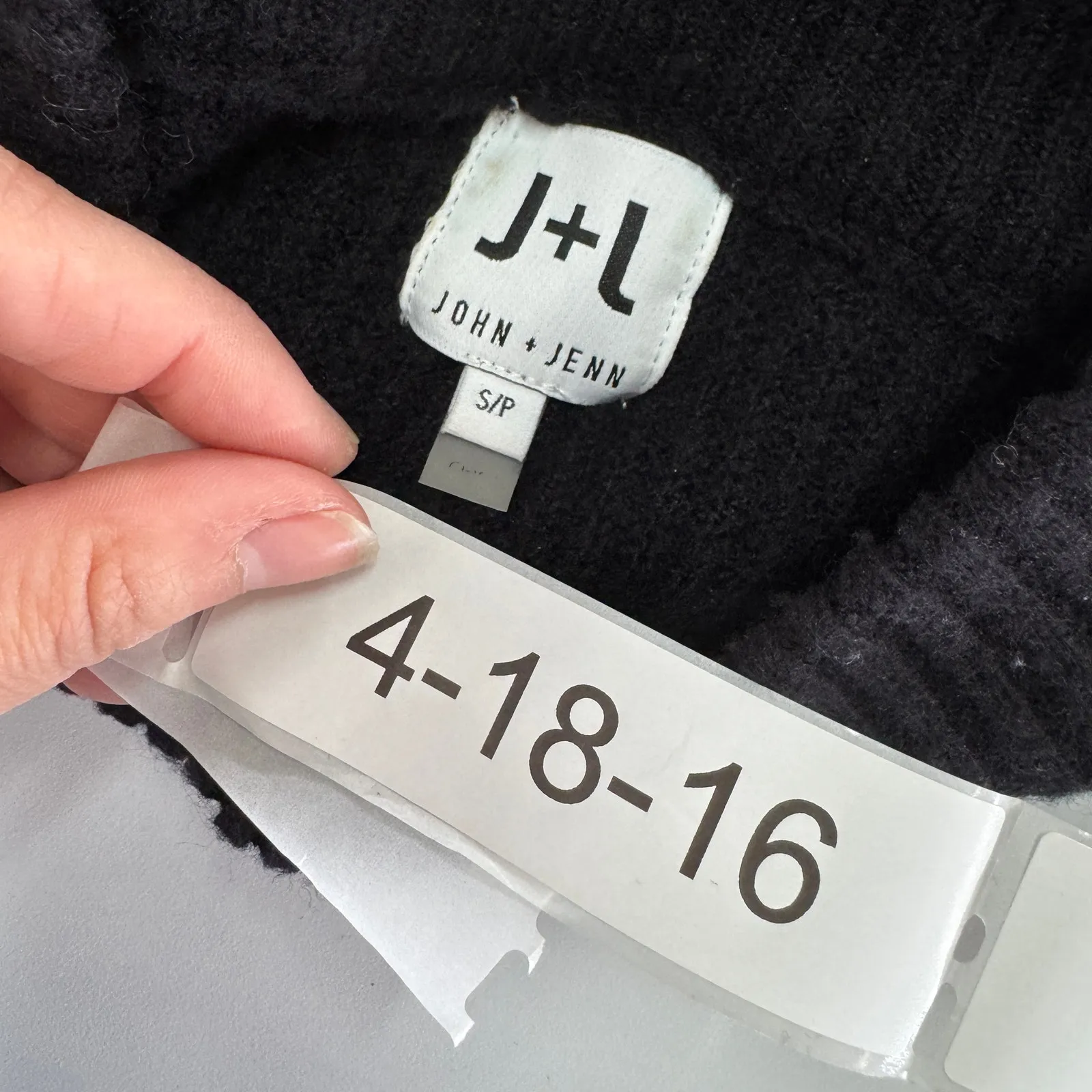 John + Jenn Sweaters Womens Small Black Stripe Sleeve Mock Neck Oversized Knit - Image 3