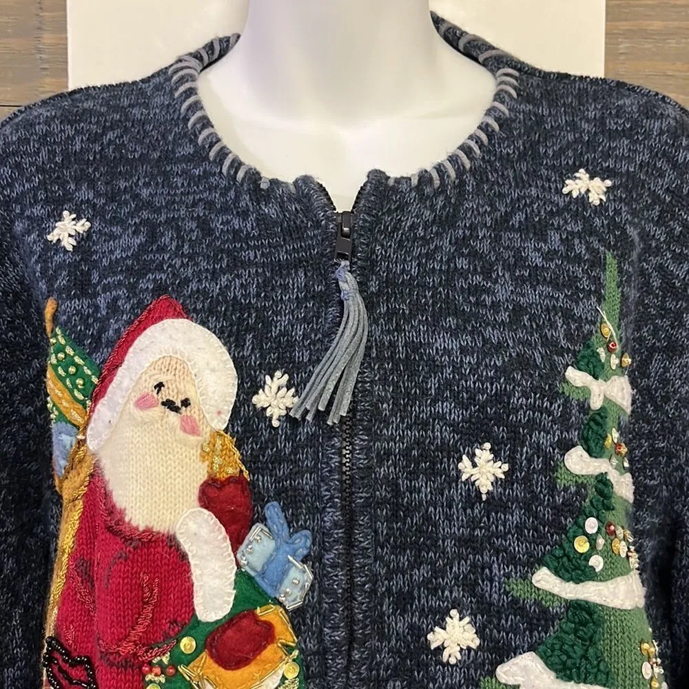 TIARA International 2003 Vintage Heather Blue Christmas Sweater Cardigan - Image 2