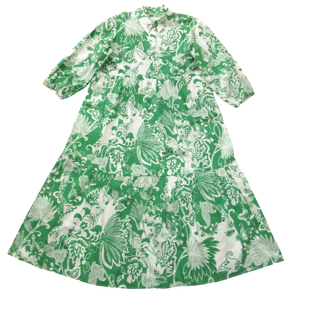 NWT Anthropologie Maeve Bettina in Green White Floral Cotton Shirt Dress L - Image 4