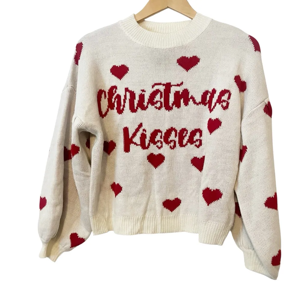 Missguided Cream and Red‎ Christmas Kisses Holiday Crewneck Pullover Sweater 6/8 Red Size M - Image 2