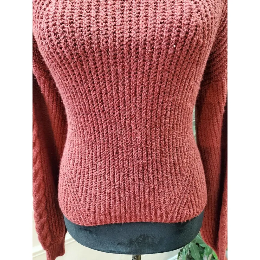 BP. Women's Red Cotton Long Sleeve Mock Neck Pullover Knit Sweater Size 2XS - Image 4