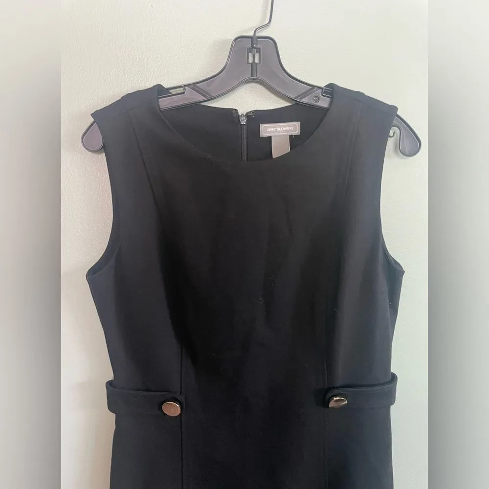 Johnston and Murphy Structured Black Knee Length Business Dress Gold Button SZ S - Image 5