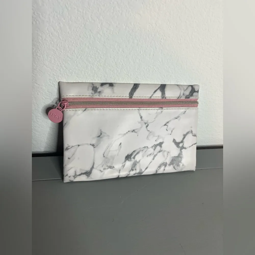 Ipsy Pink Zipper White Grey Marble All Over Print Beauty Cosmetic Makeup Bag 5x7 - Image 3