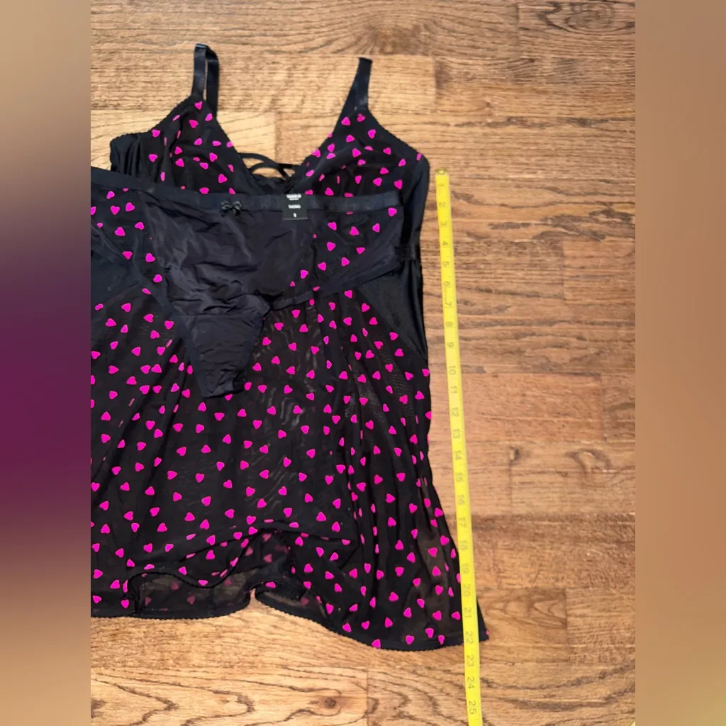 NWT Torrid Mesh Hearts Velvet Red Black Strappy Babydoll Lingerie Thong 1X Cami - Image 5